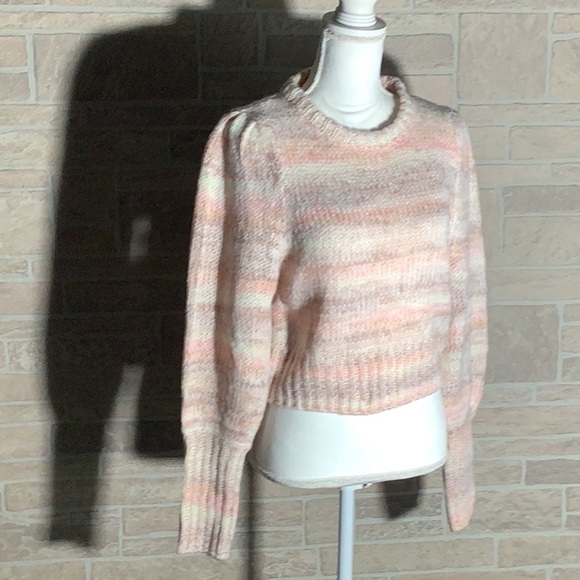 Wild fable NEW - crop balloon sleeve knit hole sweater - rose and tan colored - Picture 3 of 6